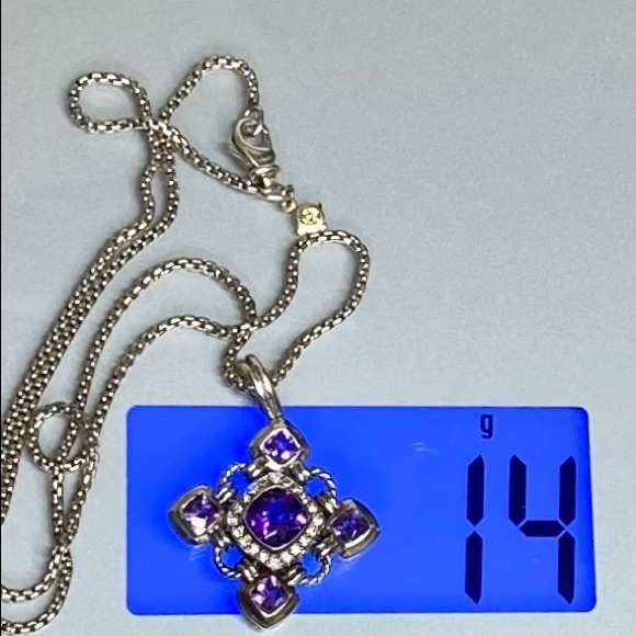 DAVID YURMAN Diamond Amethyst Renaissance Pendant on 18” DY Sterling Box Chain - Picture 9 of 16
